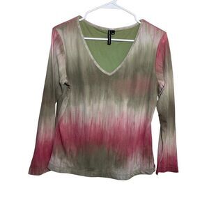 Chacha Vente Blouse Women's XL V-Neck Tie Dye Y2k Boho Lined Shirt Top Colorful